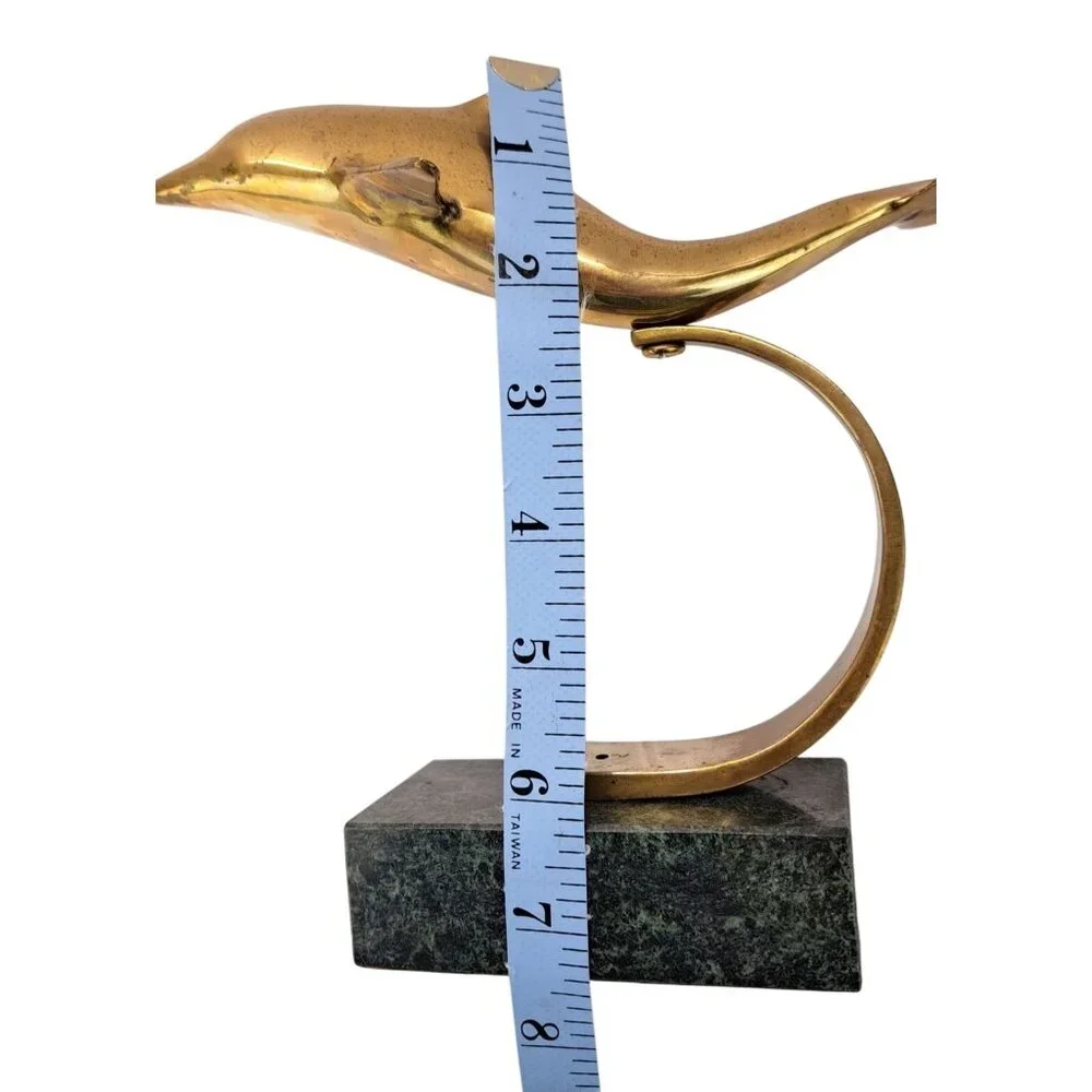 Vintage Dolphin Figurine Brass Sculpture Green Marble Base Penco Figure Marine